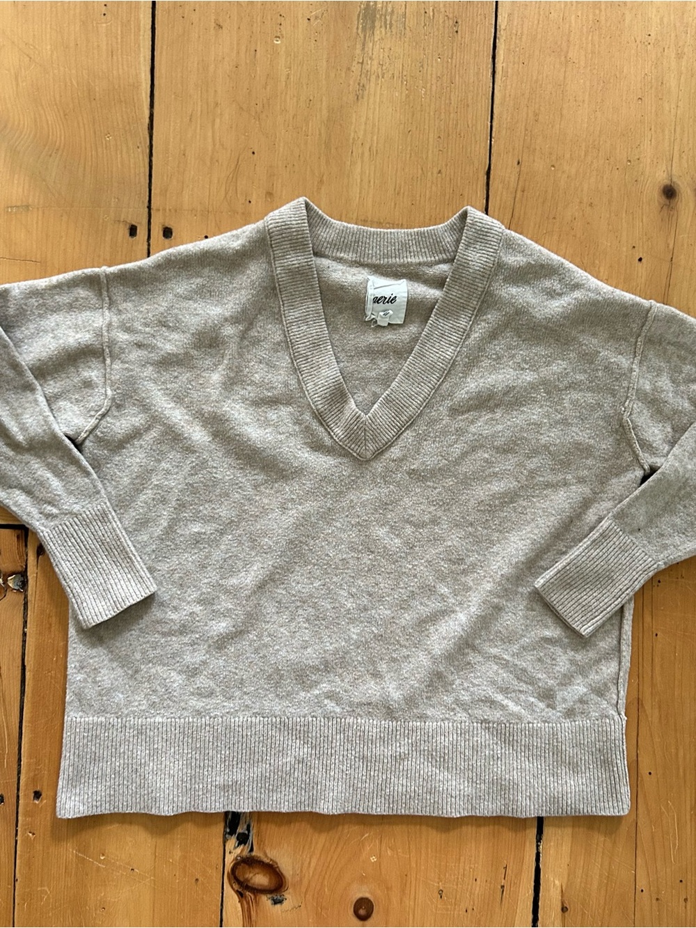 Aerie Women's V-Neck Knit Sweater - Oatmeal